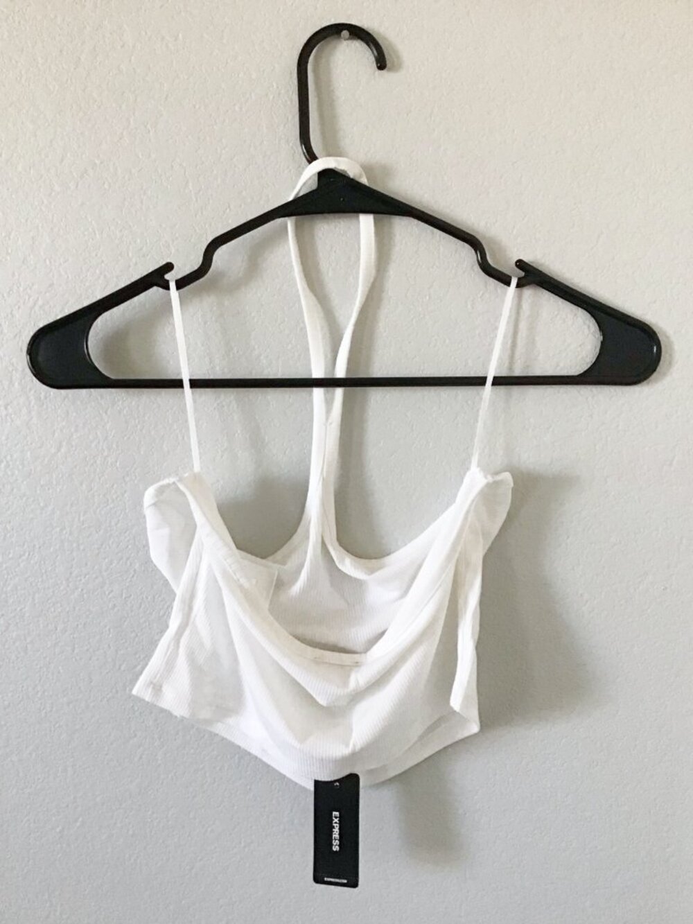 Express Fitted Ribbed Halter Cropped Tank Top White - Picture 7 of 8